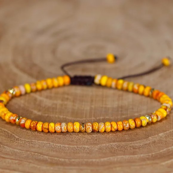 Jewelry - Orange Sea Sediment Jasper Tiny Bead Healing Meditation Chakra Dainty Bracelet